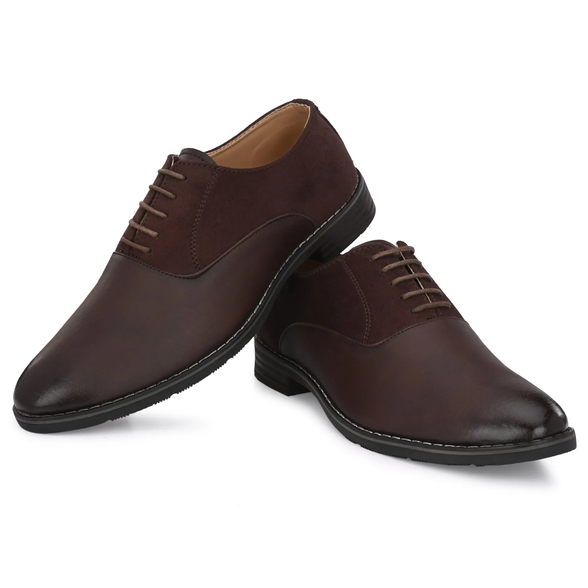 Attitudist Unisex Handcrafted Plain Oxford Matte Gradient Brown Formal Derby Shoes With Round Toe