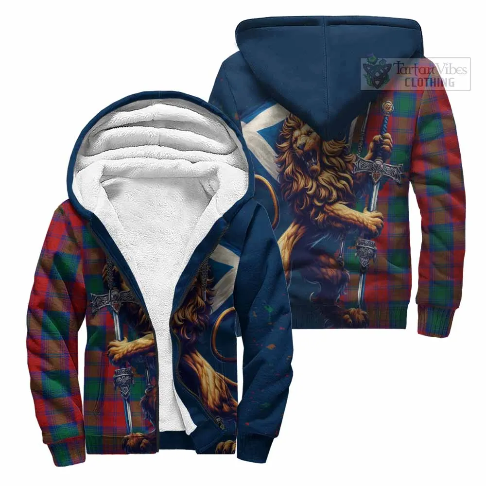 Auchinleck (Affleck) Tartan Family Crest Sherpa Hoodie with Scottish Majestic Lion