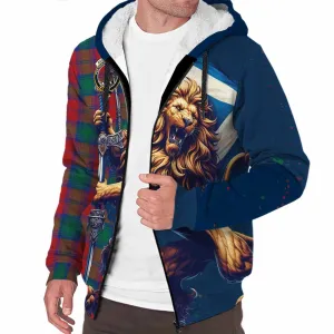 Auchinleck (Affleck) Tartan Family Crest Sherpa Hoodie with Scottish Majestic Lion