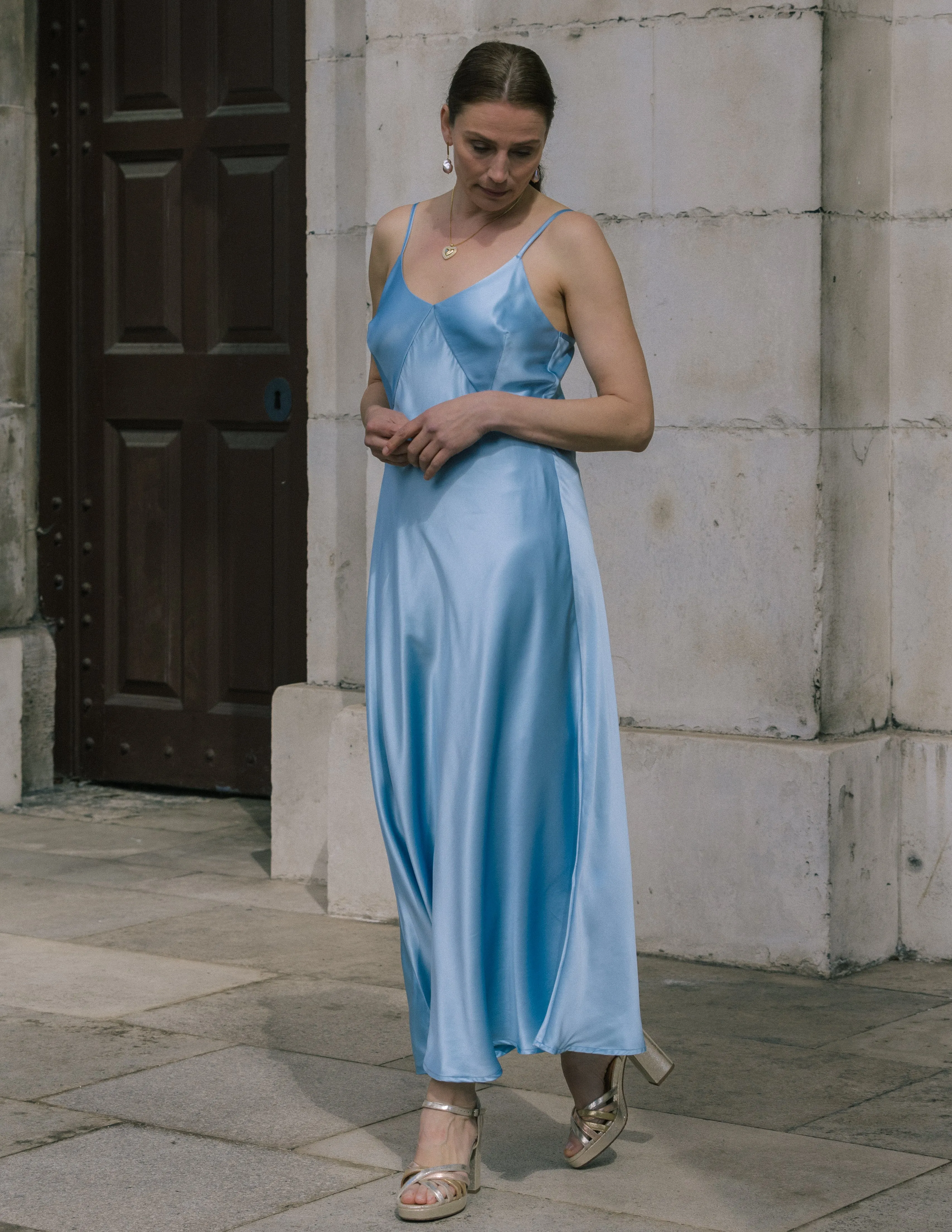 Audrey Maxi Bias Cut Silk Slip Dress in Opal