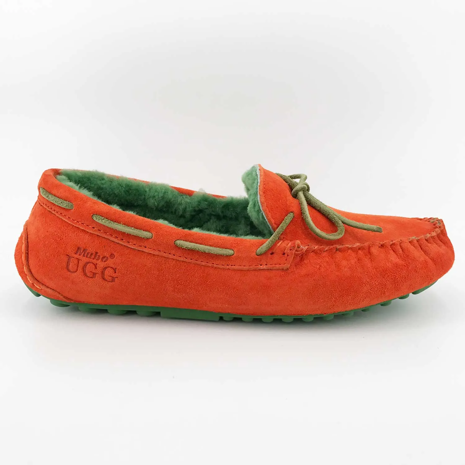 Australian Sheepskin UGG Women Casual Leather Flats UGG Moccasin - Orange