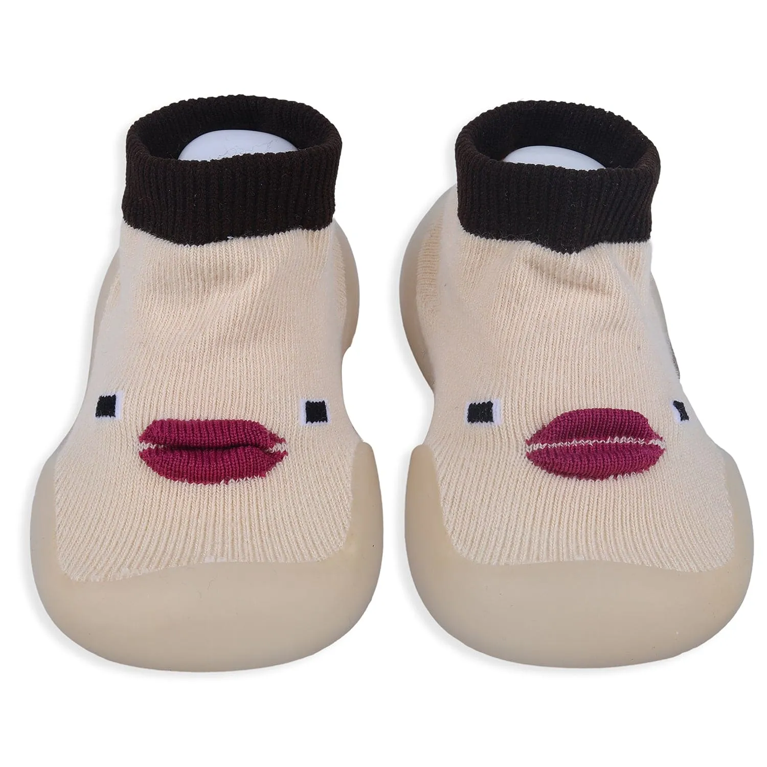 Baby Moo Cute Duck Face Rubber Comfortable Sole Slip-On Sock Shoes - Beige