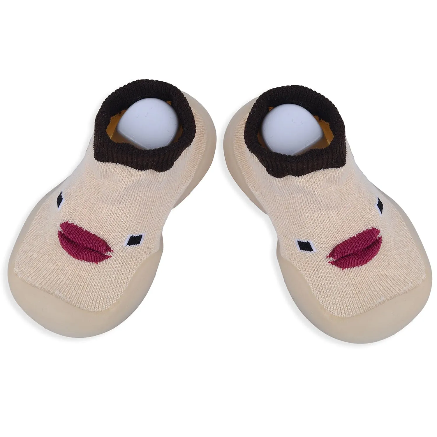 Baby Moo Cute Duck Face Rubber Comfortable Sole Slip-On Sock Shoes - Beige