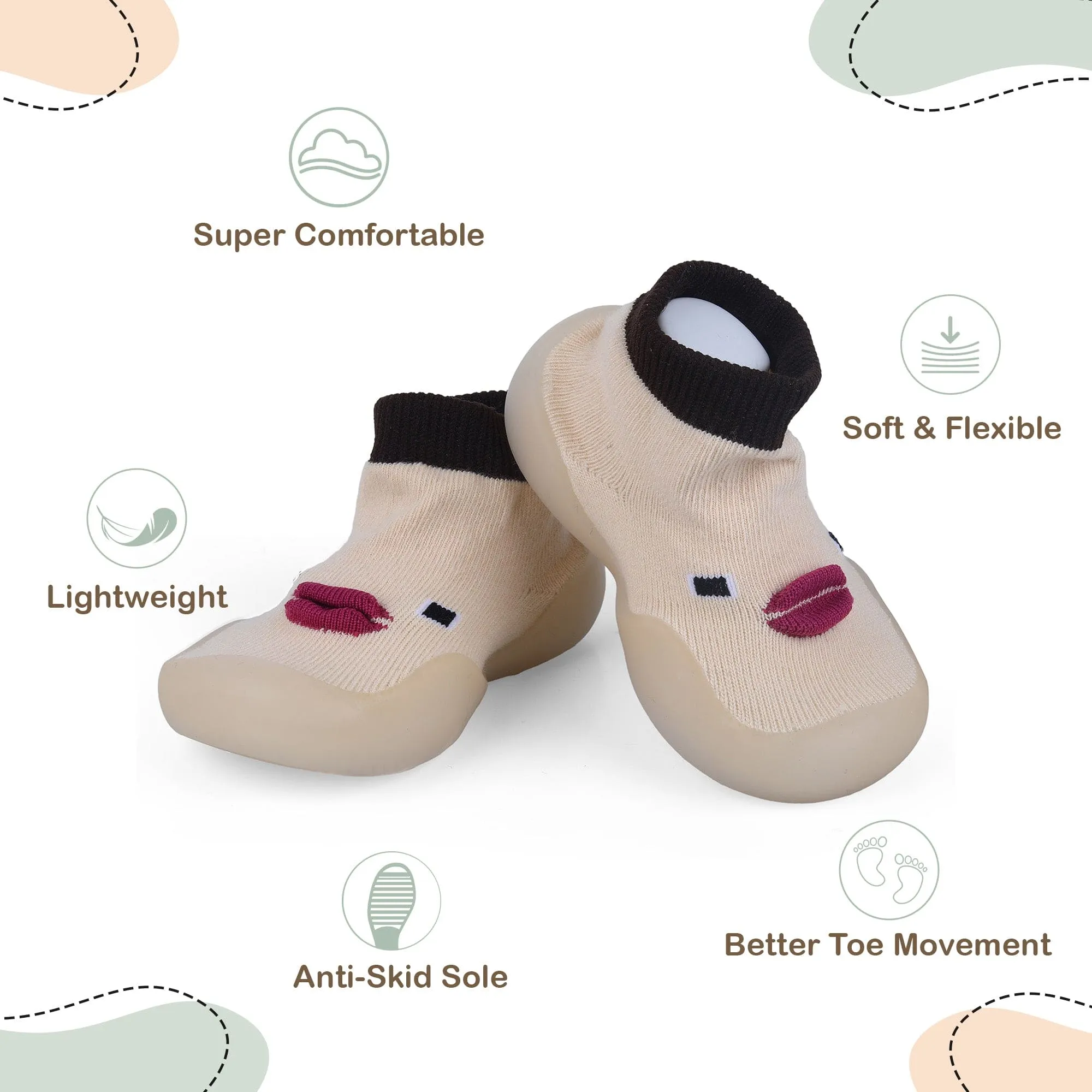 Baby Moo Cute Duck Face Rubber Comfortable Sole Slip-On Sock Shoes - Beige