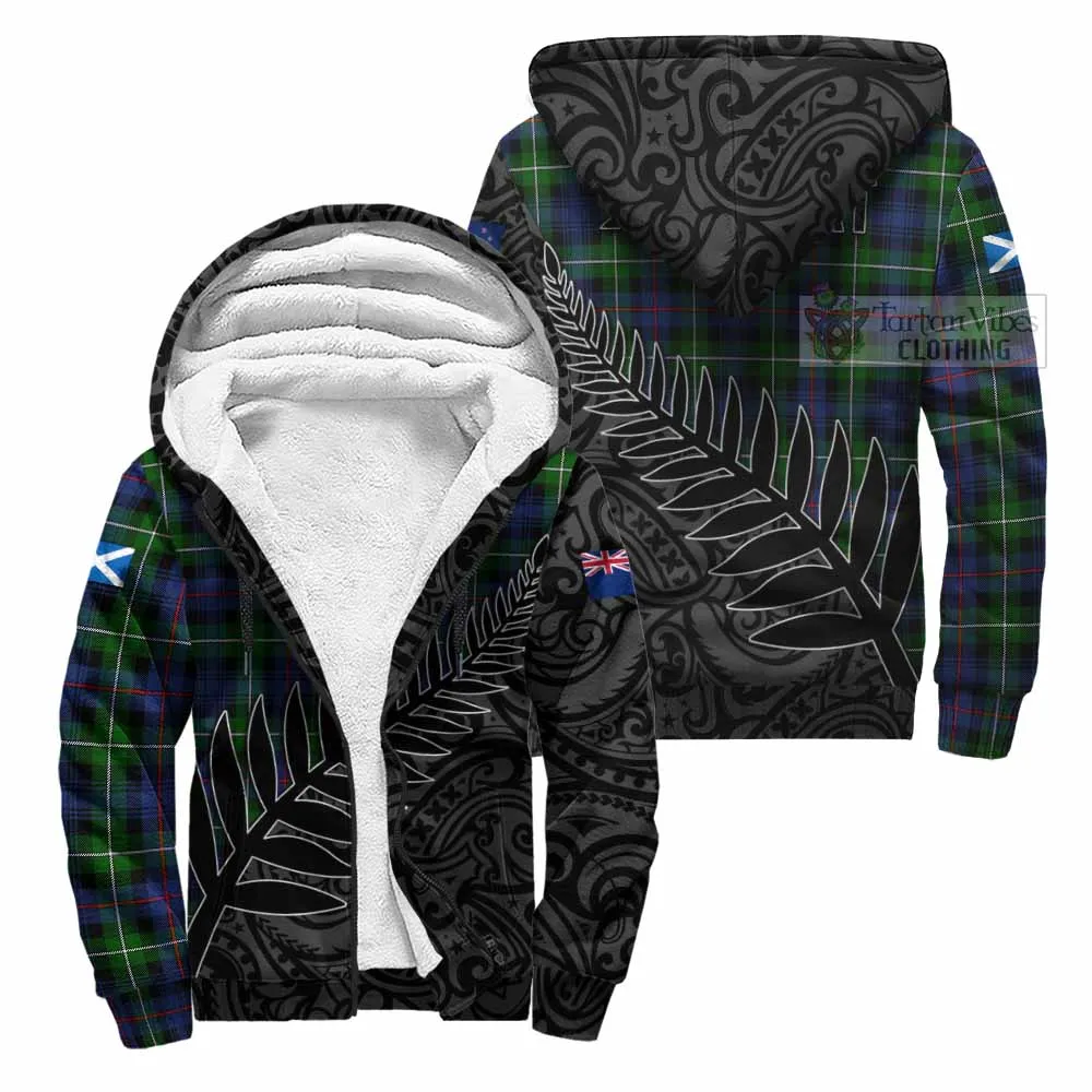 Baillie (Bailey) Crest Tartan Sherpa Hoodie with New Zealand Silver Fern Half Style