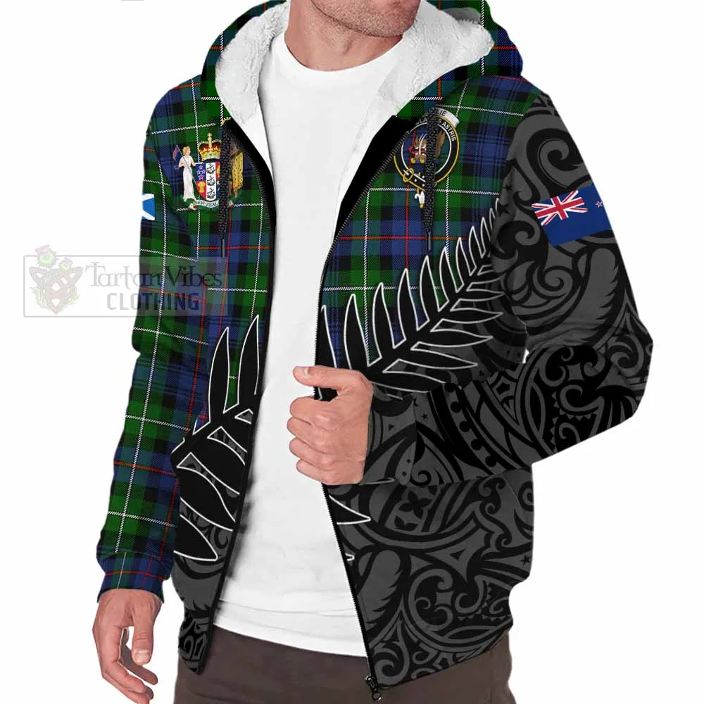 Baillie (Bailey) Crest Tartan Sherpa Hoodie with New Zealand Silver Fern Half Style