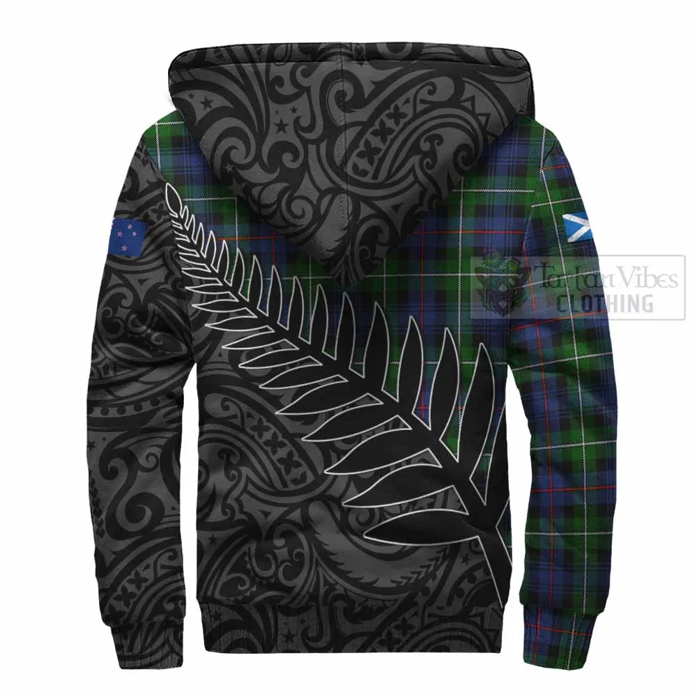 Baillie (Bailey) Crest Tartan Sherpa Hoodie with New Zealand Silver Fern Half Style