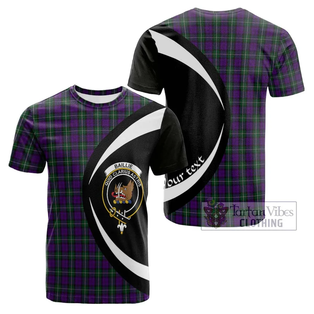 Baillie Highland Society Tartan Cotton T-shirt with Family Crest Circle Style