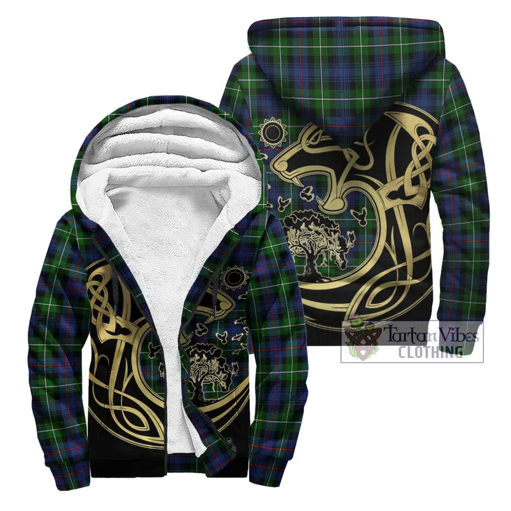 Baillie Tartan Sherpa Hoodie with Family Crest Celtic Wolf Style