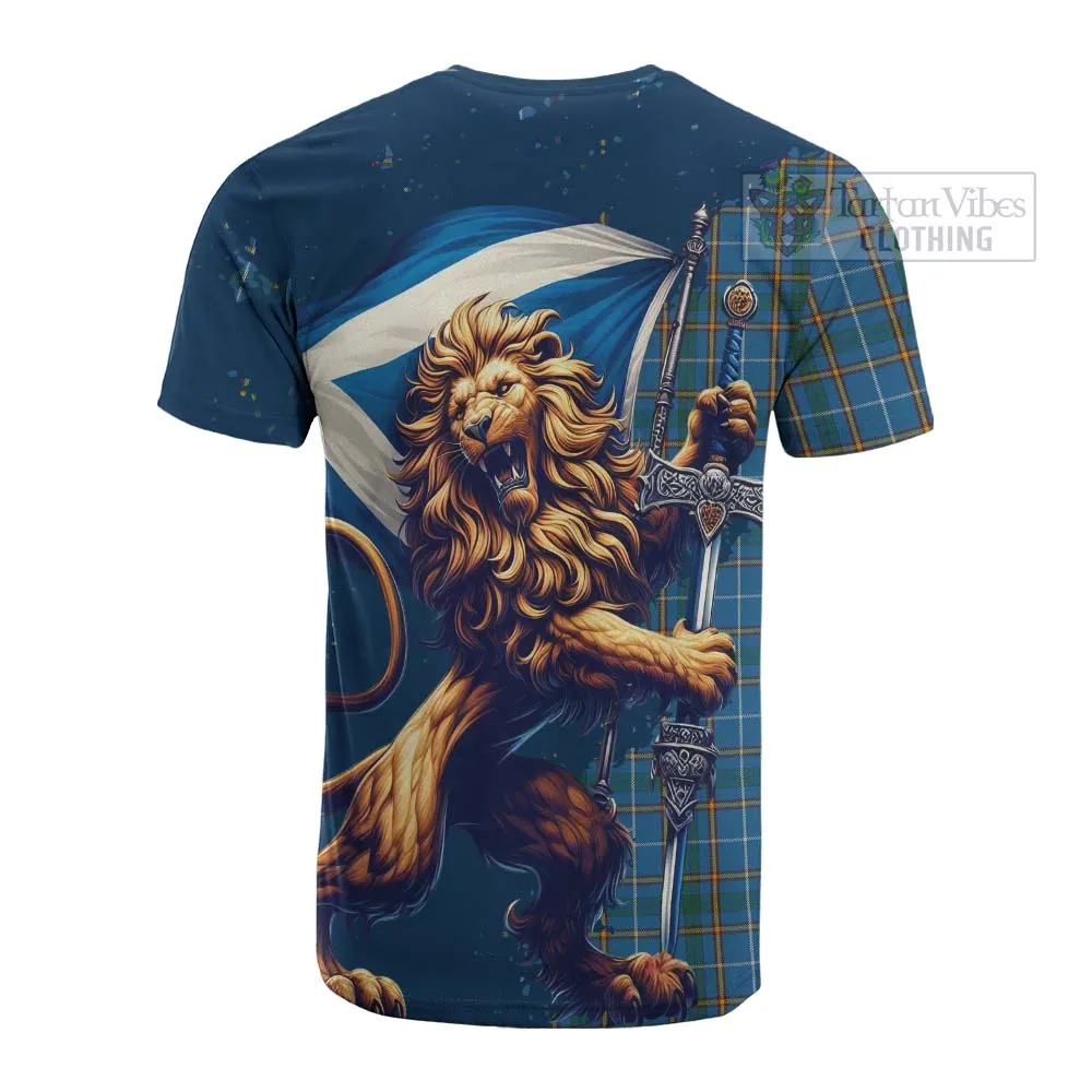 Bain Tartan Family Crest Cotton T-shirt with Scottish Majestic Lion