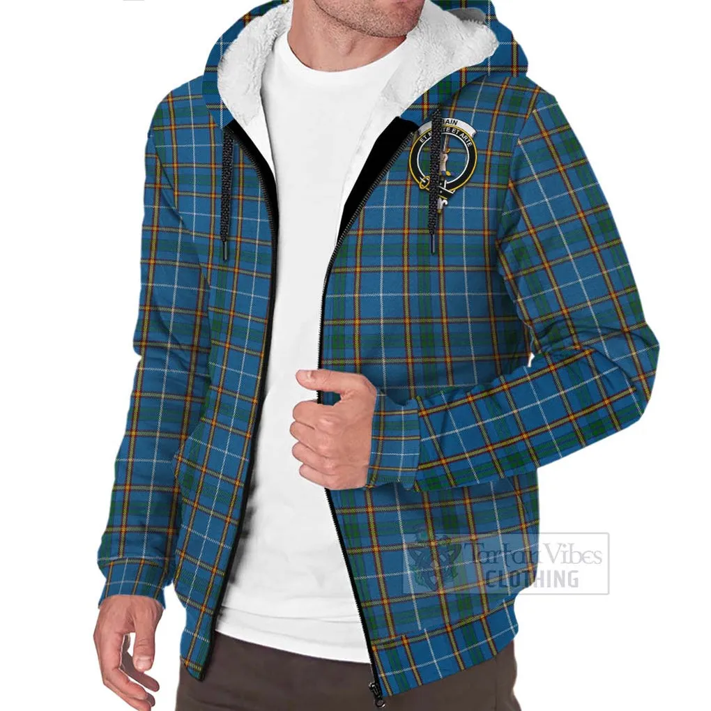 Bain Tartan Sherpa Hoodie with Family Crest Celtic Skull Style