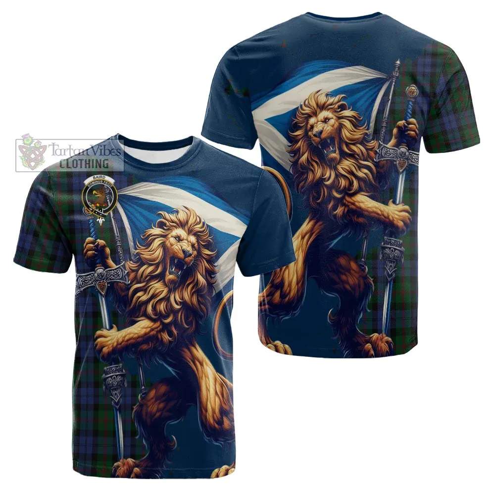 Baird Tartan Family Crest Cotton T-shirt with Scottish Majestic Lion