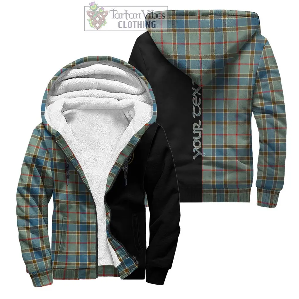 Balfour Blue Tartan Sherpa Hoodie with Family Crest and Half Of Me Style