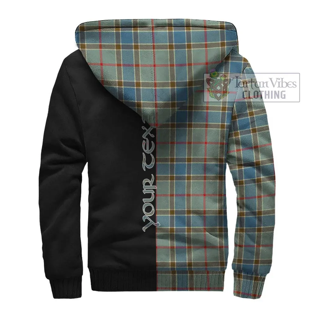 Balfour Blue Tartan Sherpa Hoodie with Family Crest and Half Of Me Style