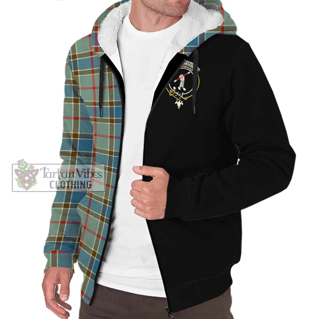 Balfour Blue Tartan Sherpa Hoodie with Family Crest and Half Of Me Style