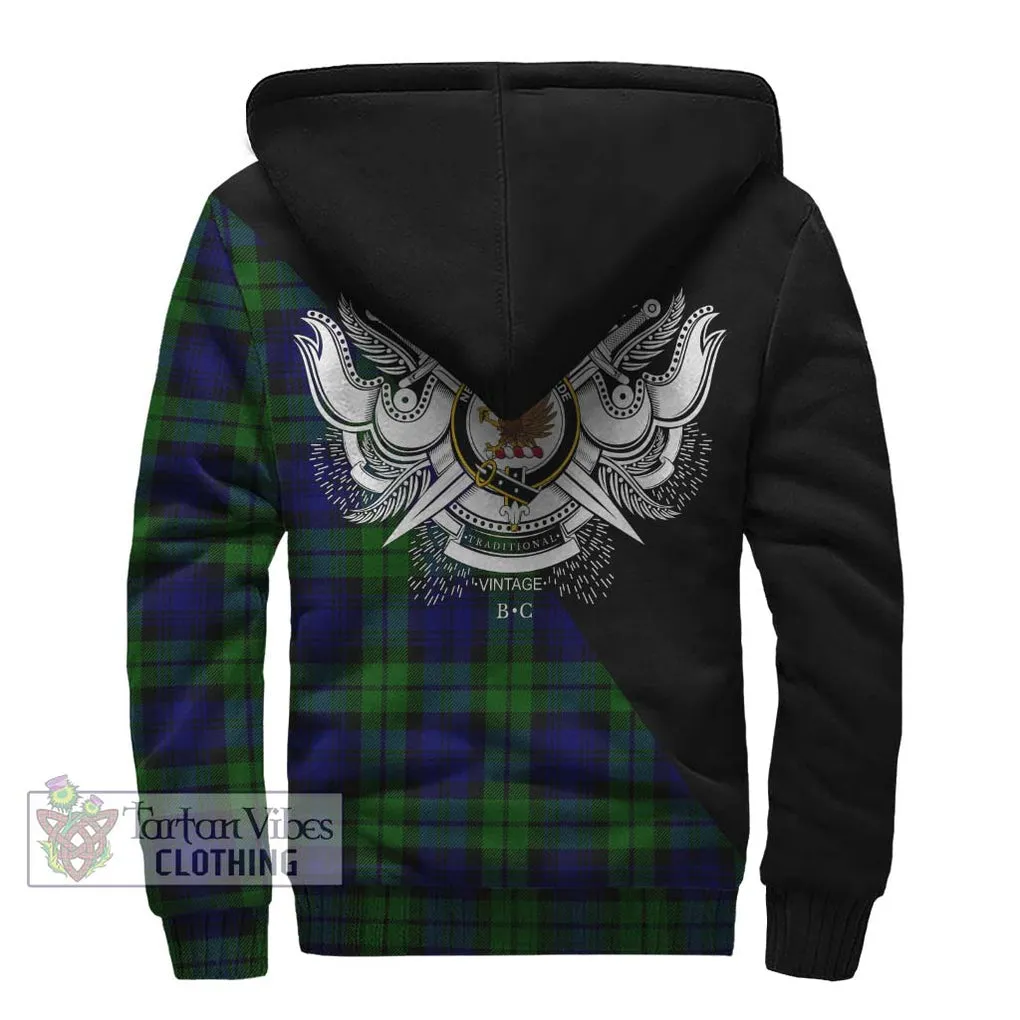 Bannatyne Tartan Sherpa Hoodie with Family Crest and Military Logo Style