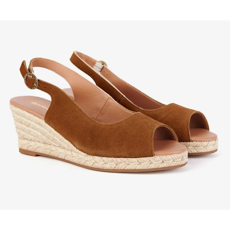 Barbour Nadia Ladies Suede Espadrille Wedge - Cognac