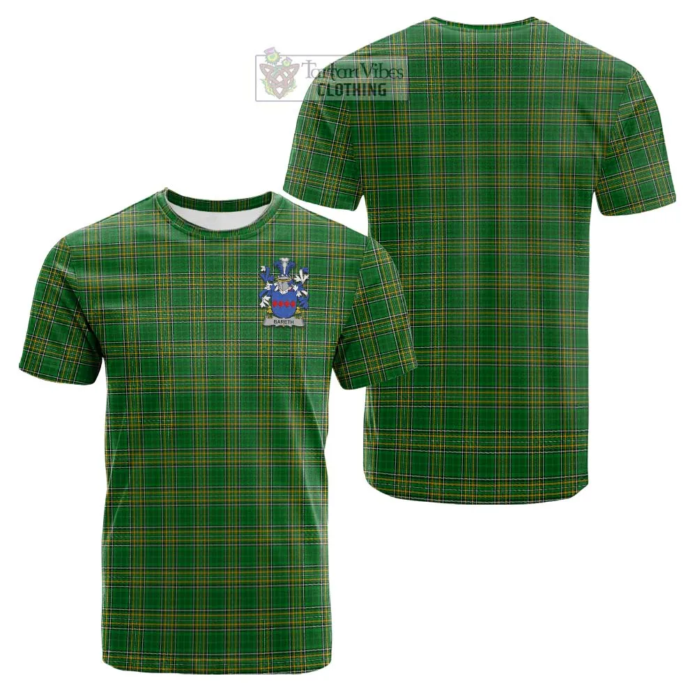 Bareth Irish Clan Tartan Cotton T-shirt with Coat of Arms