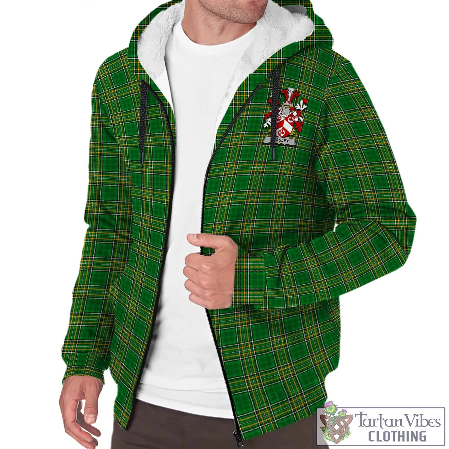 Beasley Irish Clan Tartan Sherpa Hoodie with Coat of Arms