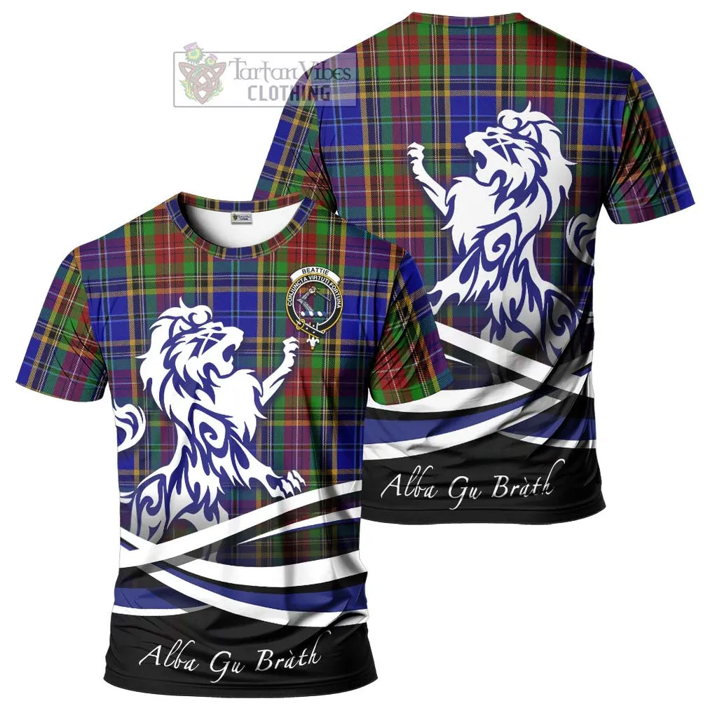 Beattie Tartan Cotton T-shirt with Alba Gu Brath Regal Lion Emblem