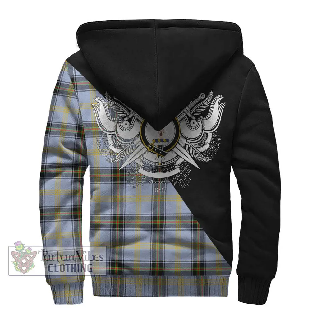 Bell Tartan Sherpa Hoodie with Family Crest and Military Logo Style