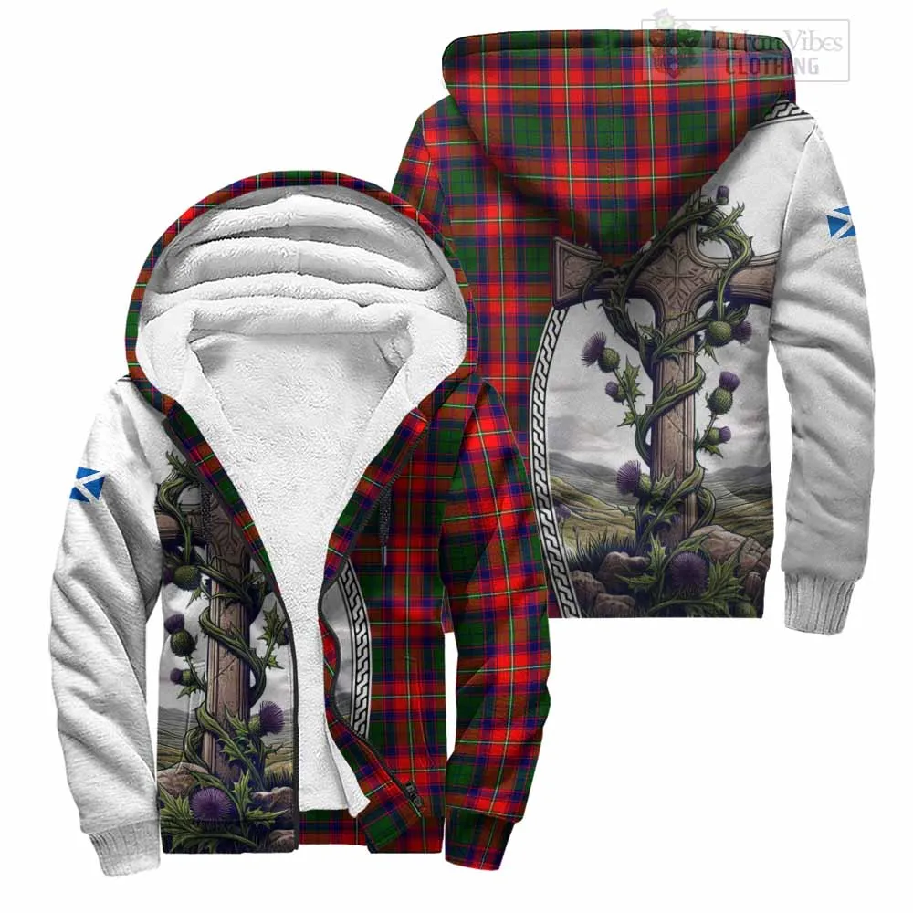 Belshes (Belsches) Tartan Sherpa Hoodie with Family Crest and St. Andrew's Cross Accented by Thistle Vines