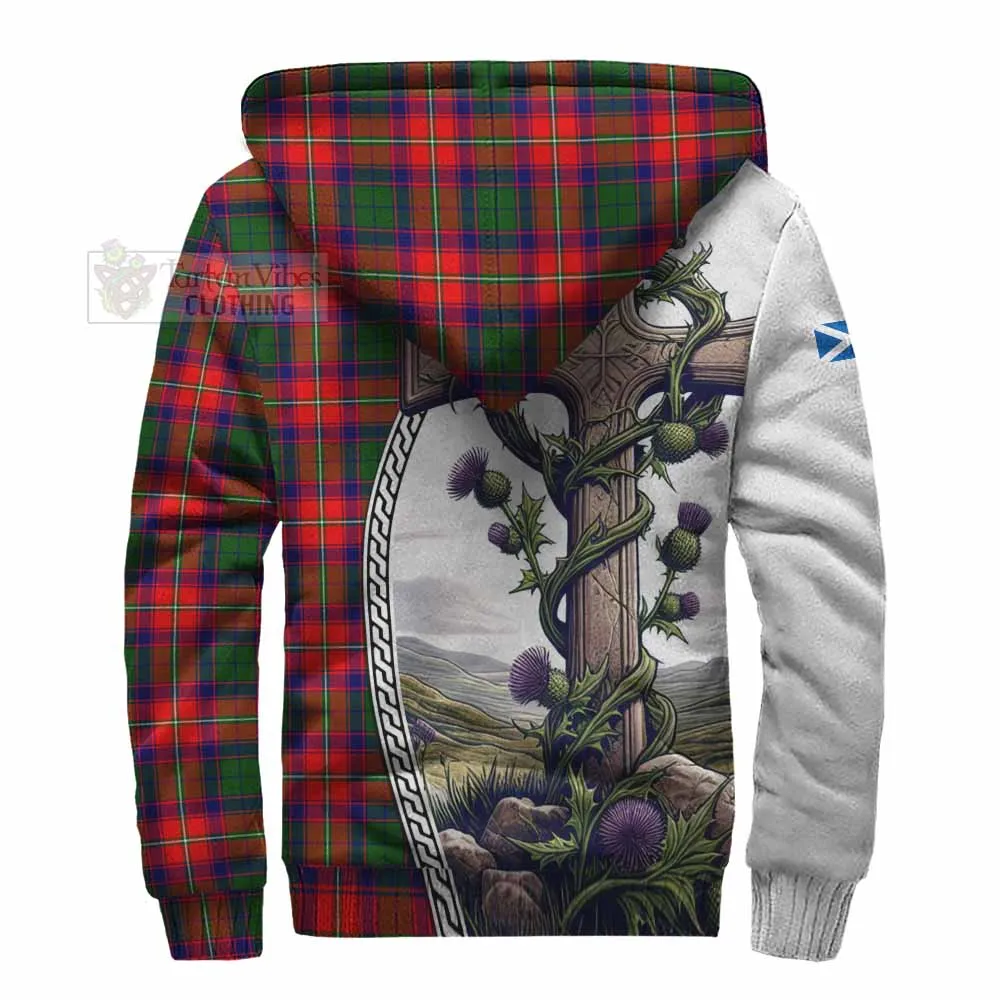 Belshes (Belsches) Tartan Sherpa Hoodie with Family Crest and St. Andrew's Cross Accented by Thistle Vines