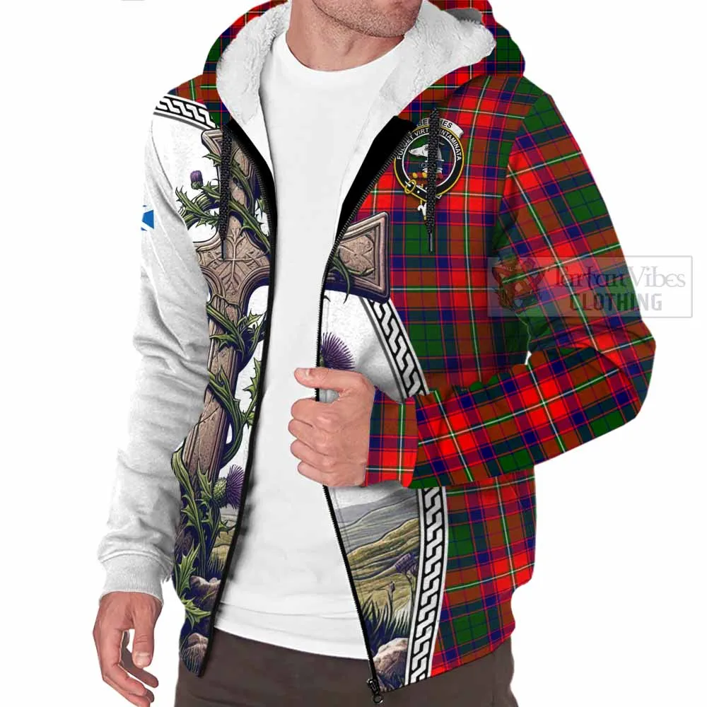 Belshes (Belsches) Tartan Sherpa Hoodie with Family Crest and St. Andrew's Cross Accented by Thistle Vines