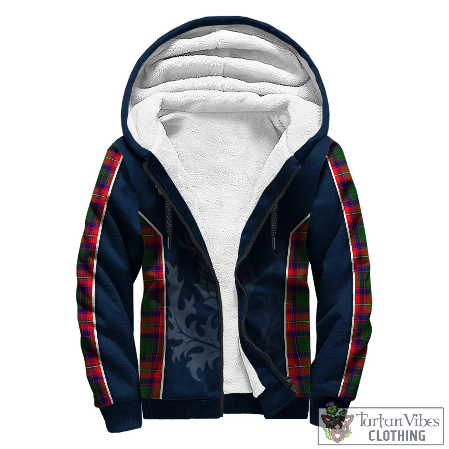 Belshes Tartan Sherpa Hoodie with Family Crest and Scottish Thistle Vibes Sport Style