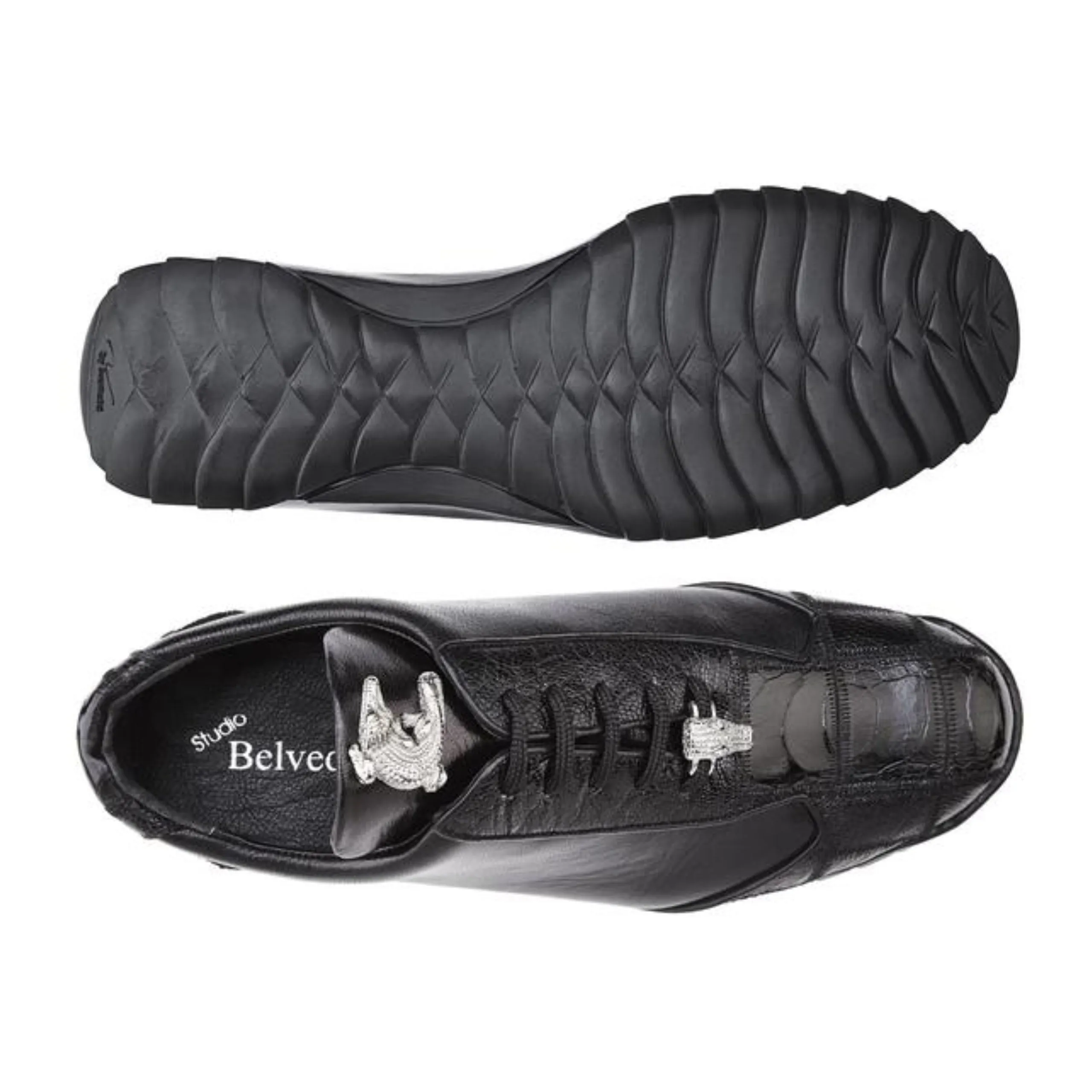 Belvedere Paulo in Black Genuine Ostrich & Soft Calf Sneakers