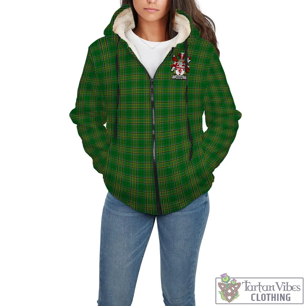 Bergin Irish Clan Tartan Sherpa Hoodie with Coat of Arms