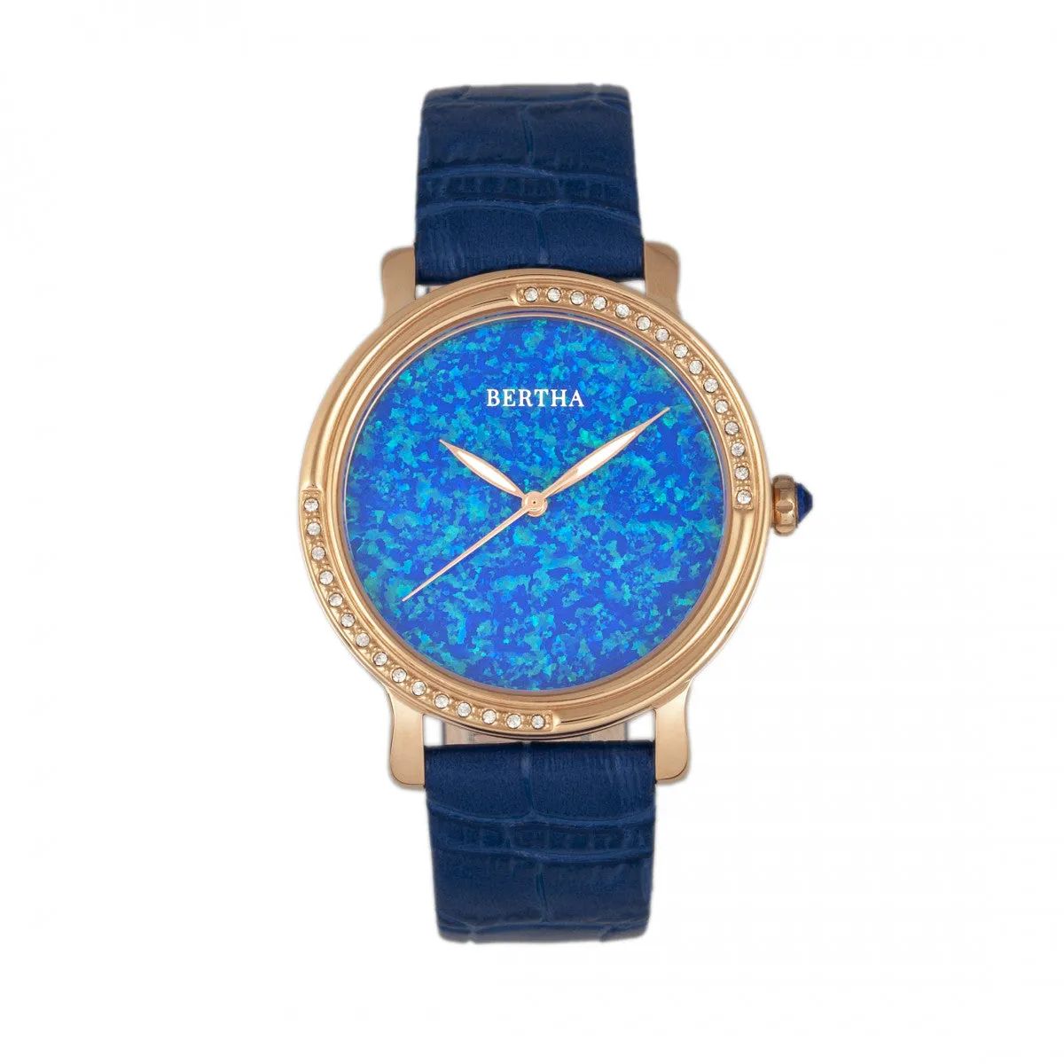 Bertha Courtney Opal Dial Leather-Band Watch - Blue