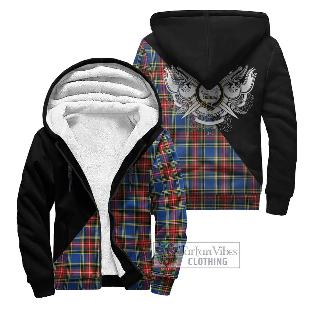 Bethune Tartan Sherpa Hoodie with Family Crest and Military Logo Style