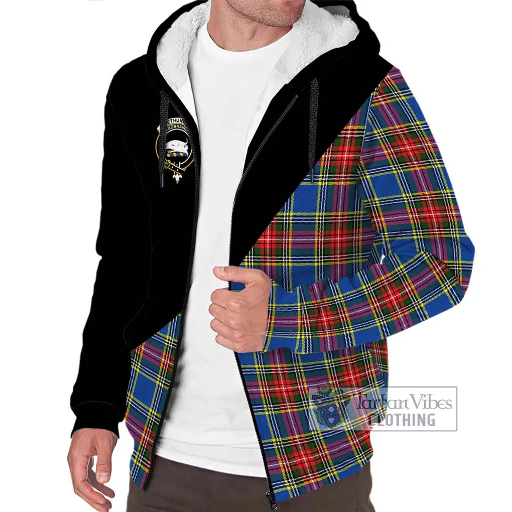 Bethune Tartan Sherpa Hoodie with Family Crest and Military Logo Style