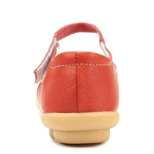 Big Size Hook Loop Pure Color Flat Ballet Soft Comfortable Leather Shoes