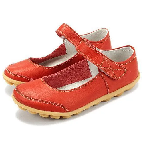 Big Size Hook Loop Pure Color Flat Ballet Soft Comfortable Leather Shoes