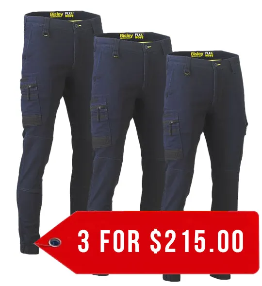 Bisley Flex And Move Stretch Cargo Cuffed Pants-3 Pack-(BPC6334-1)