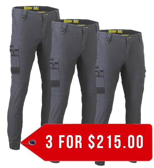 Bisley Flex And Move Stretch Cargo Cuffed Pants-3 Pack-(BPC6334-1)