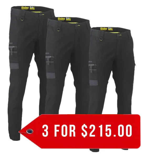 Bisley Flex And Move Stretch Cargo Cuffed Pants-3 Pack-(BPC6334-1)