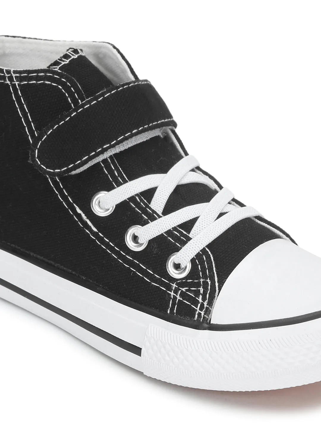 Black Canvas Stylish Velcro Sneakers For Kids-Unisex (TC-VKCAN4-BLK)