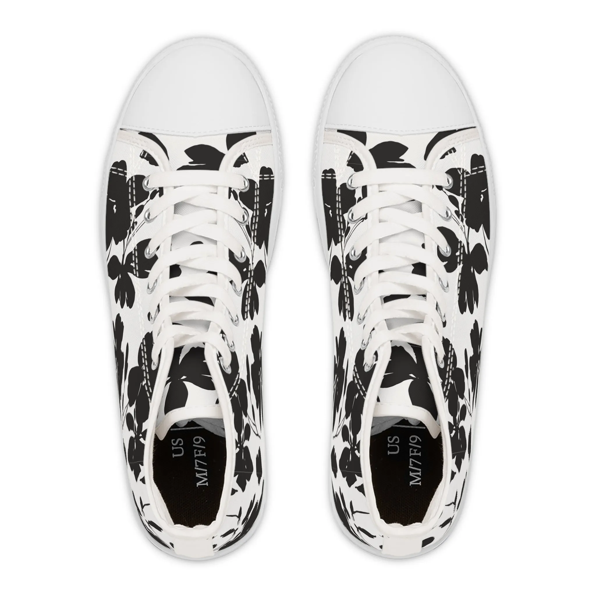 Black Flowers White Background Women's High Top Sneakers