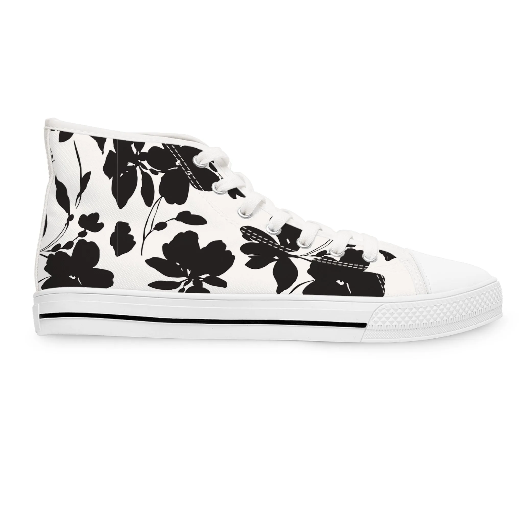 Black Flowers White Background Women's High Top Sneakers