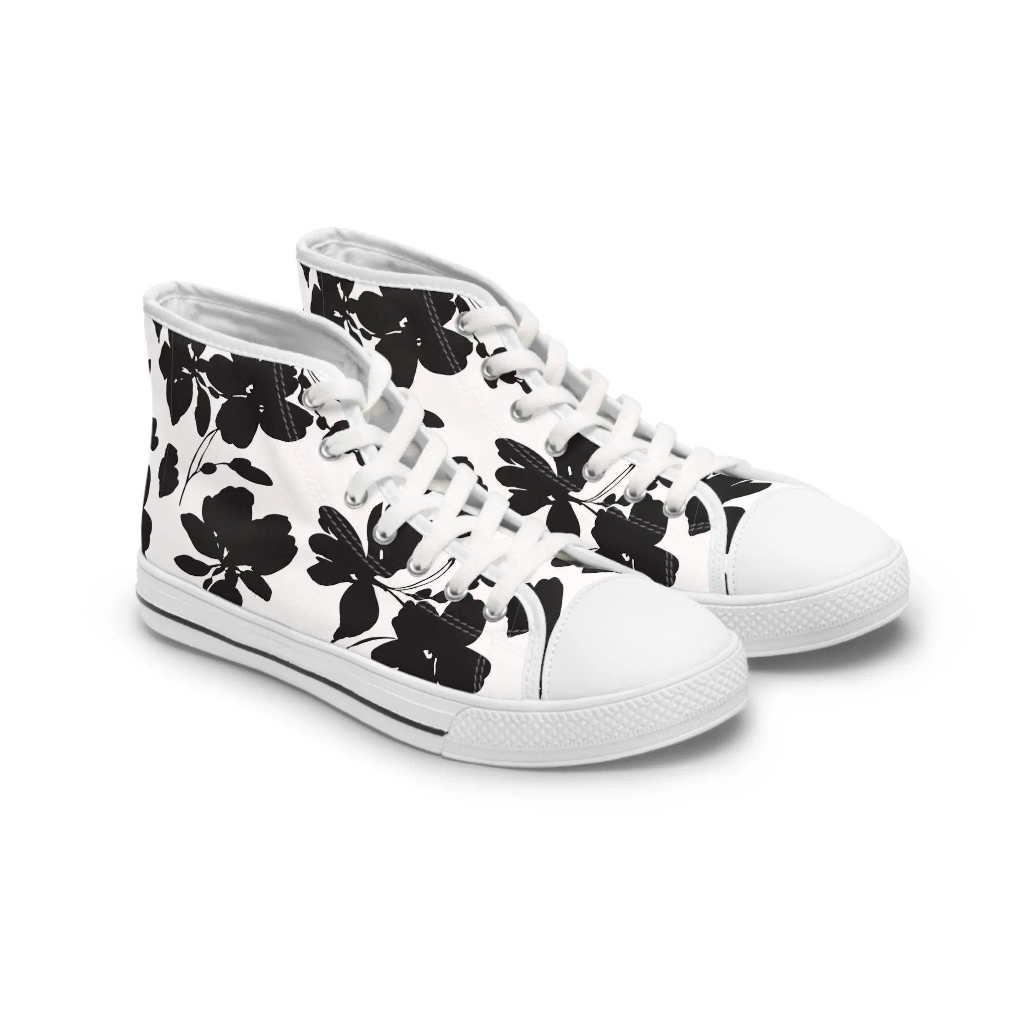 Black Flowers White Background Women's High Top Sneakers