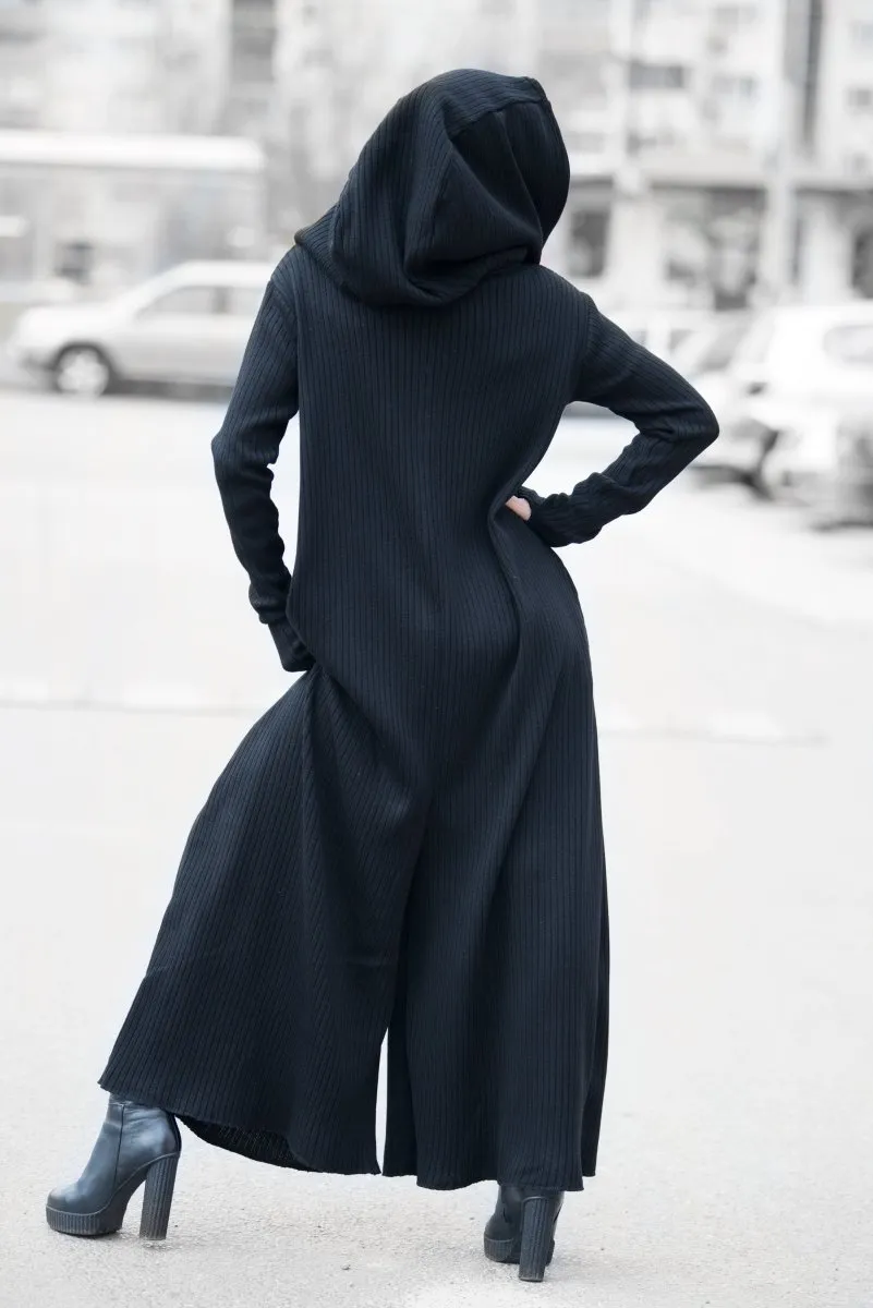 Black Knitted Hooded Jumpsuit LINA