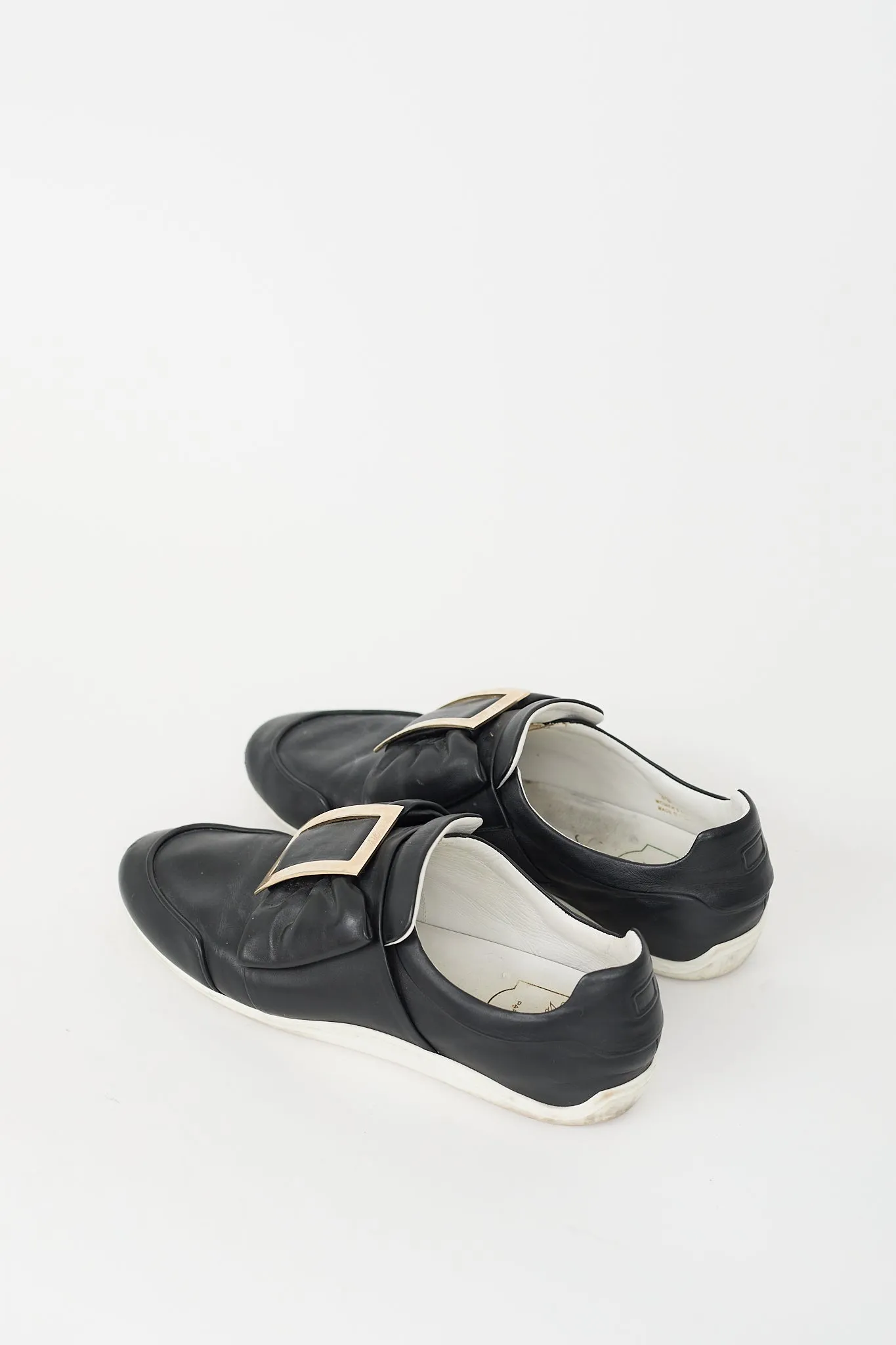 Black Leather Bow Slip On Sneaker