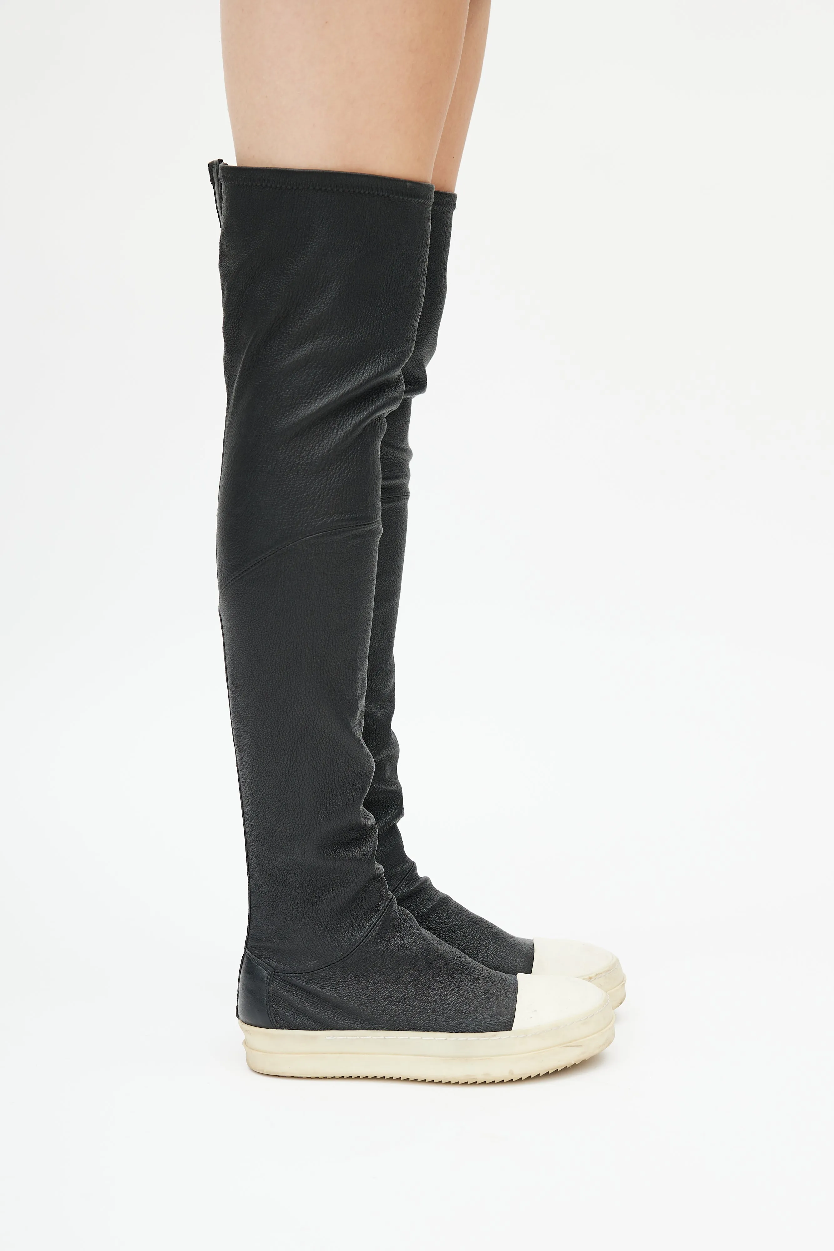 Black Leather Stocking Thigh High Sneaker