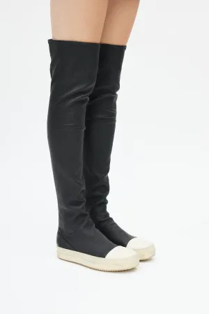 Black Leather Stocking Thigh High Sneaker