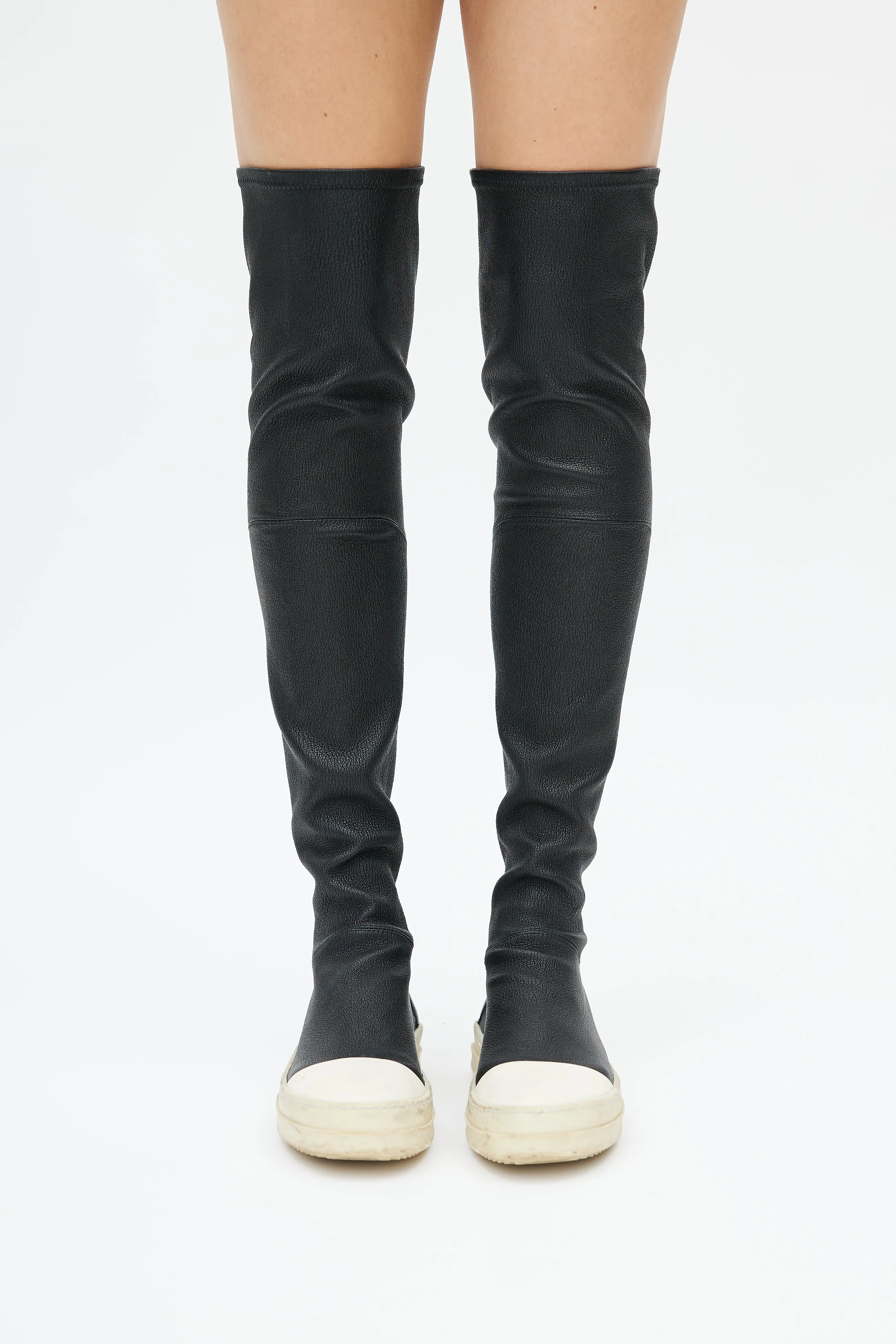 Black Leather Stocking Thigh High Sneaker