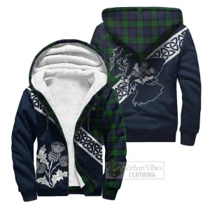 Black Watch Tartan Sherpa Hoodie Featuring Thistle and Scotland Map