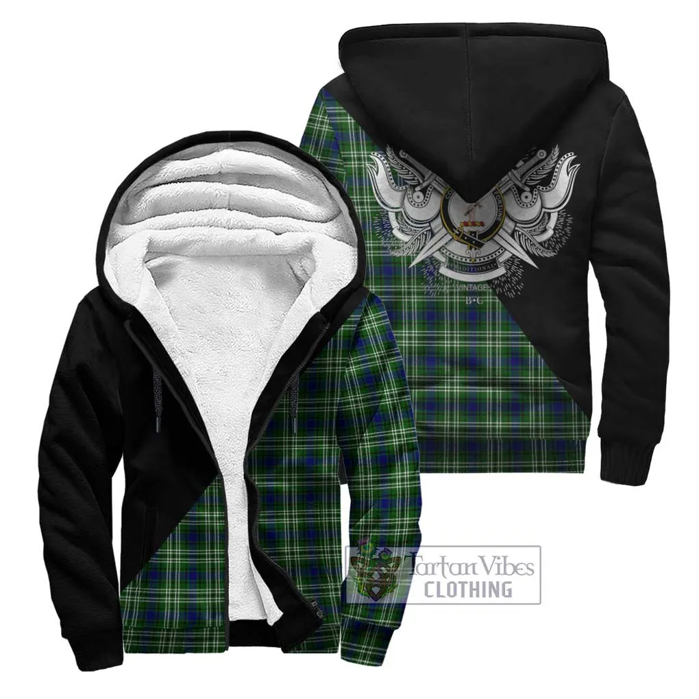 Blackadder Tartan Sherpa Hoodie with Family Crest and Military Logo Style